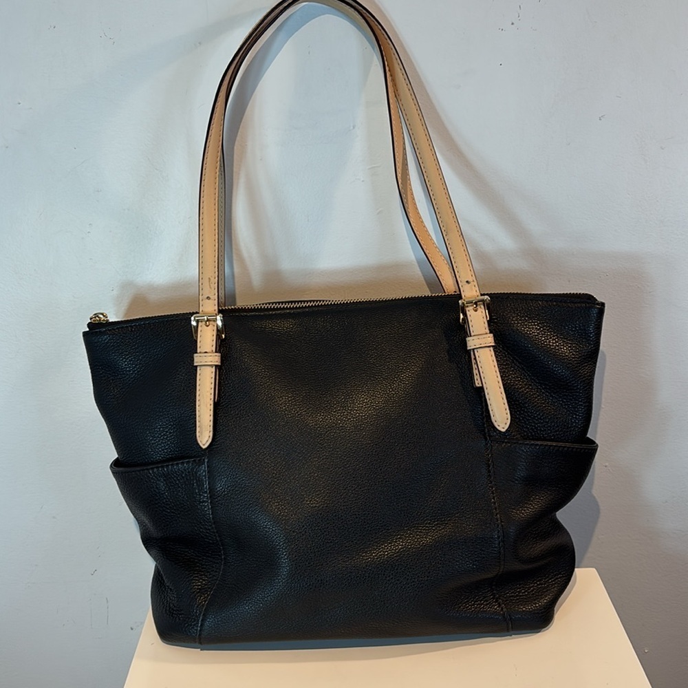 Michael Kors black Jet Set East West Top Zip premium Leather tote